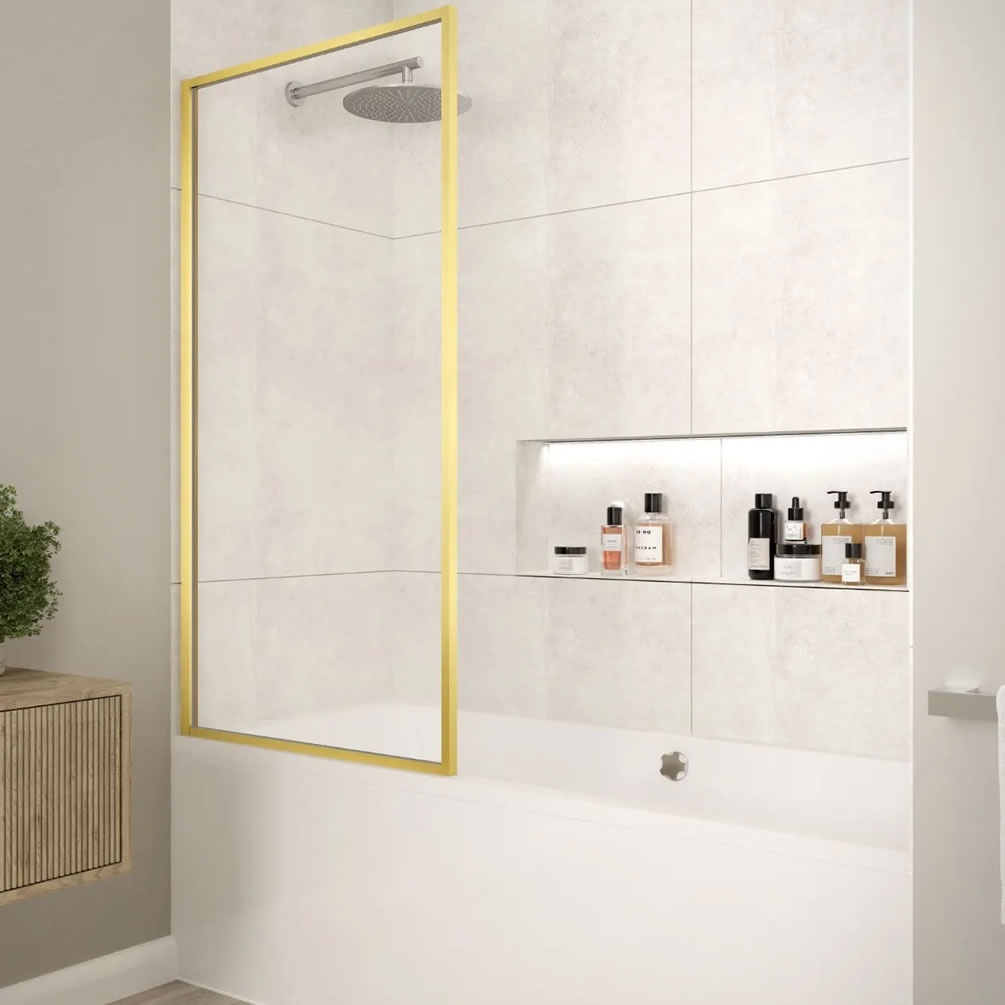Lifestyle image of Merlyn MB14 Brushed Brass Framed Fixed Bath Screen